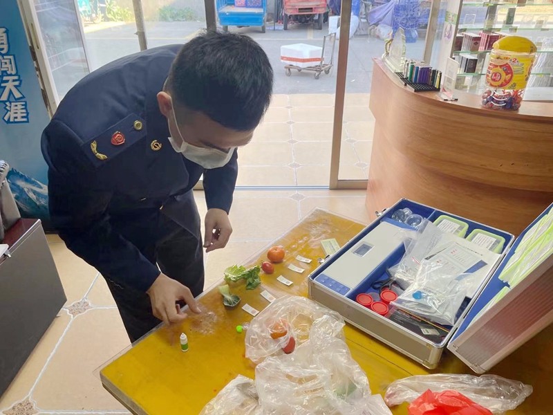 市场监管相关工作人员利用快检设备检测农药残留（灌口镇供图）.jpg