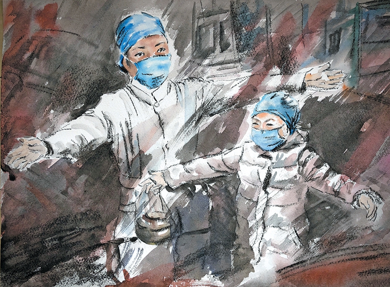 《一線護(hù)士與女兒的隔空擁抱》（碧溪小學(xué)林龍濤）.jpg